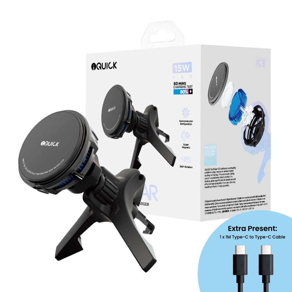 iQuick Magnetic Car Mount Charger with Cooling Semiconductor Radiator IC9 COOLGEAR 15W (IQUICK-C9)-Black