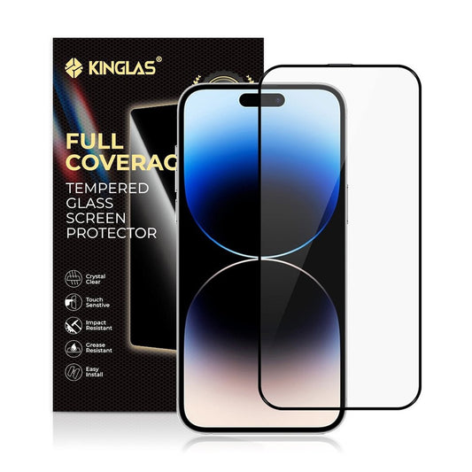 Kinglas Full Screen Black Edge Tempered Glass Screen Protector for iPhone 15 Plus / 16 Plus
