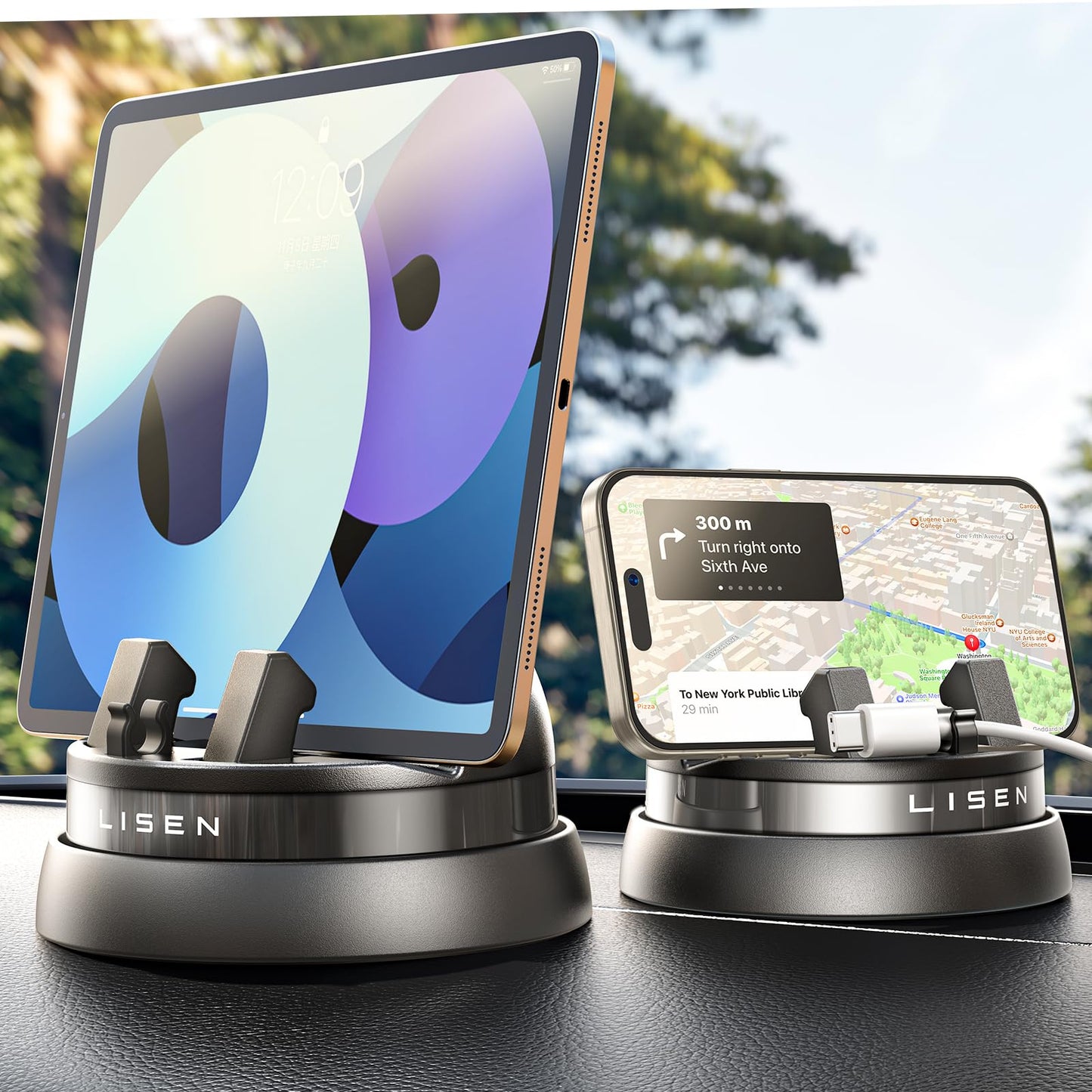 LISEN Phone Holder for Car Dashboard, 360° Rotatable Dash Mount - Universal Fit