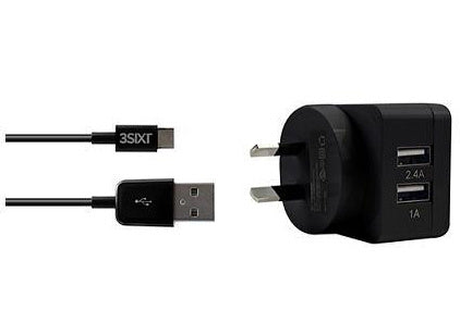 3SIXT dual USB wall charger with micro USB cable