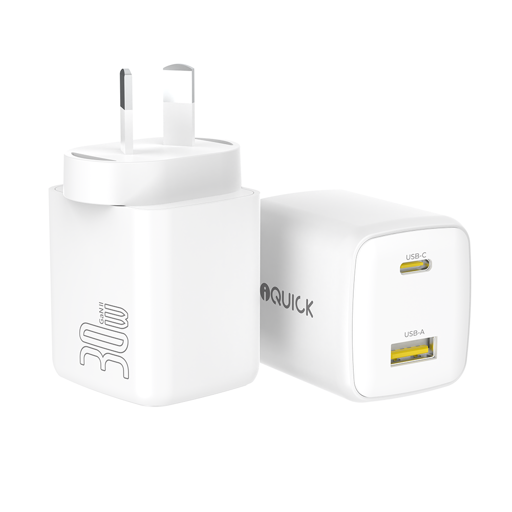 iQuick NANO ENERGY 2 30W PD3.0 USB-C + USB-A Charging Adapter - White
