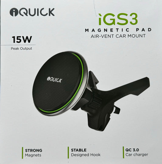 MageSafe iQuick iGS3 Magnetic Pad Air-vent Car Mount 15W