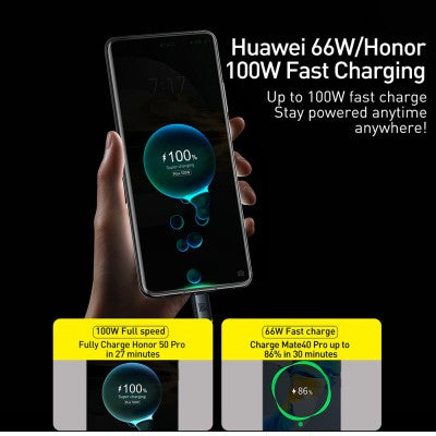Baseus Crystal Shine Series Fast-Charging USB-A to USB-C Cable – 100 W, 2 m (Black)