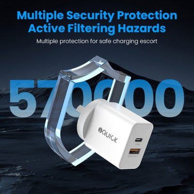 iQuick GaN II 30W PD3.0 + QC3.0 Dual-Port Charging Adapter – White