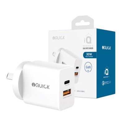 iQuick GaN II 30W PD3.0 + QC3.0 Dual-Port Charging Adapter – White