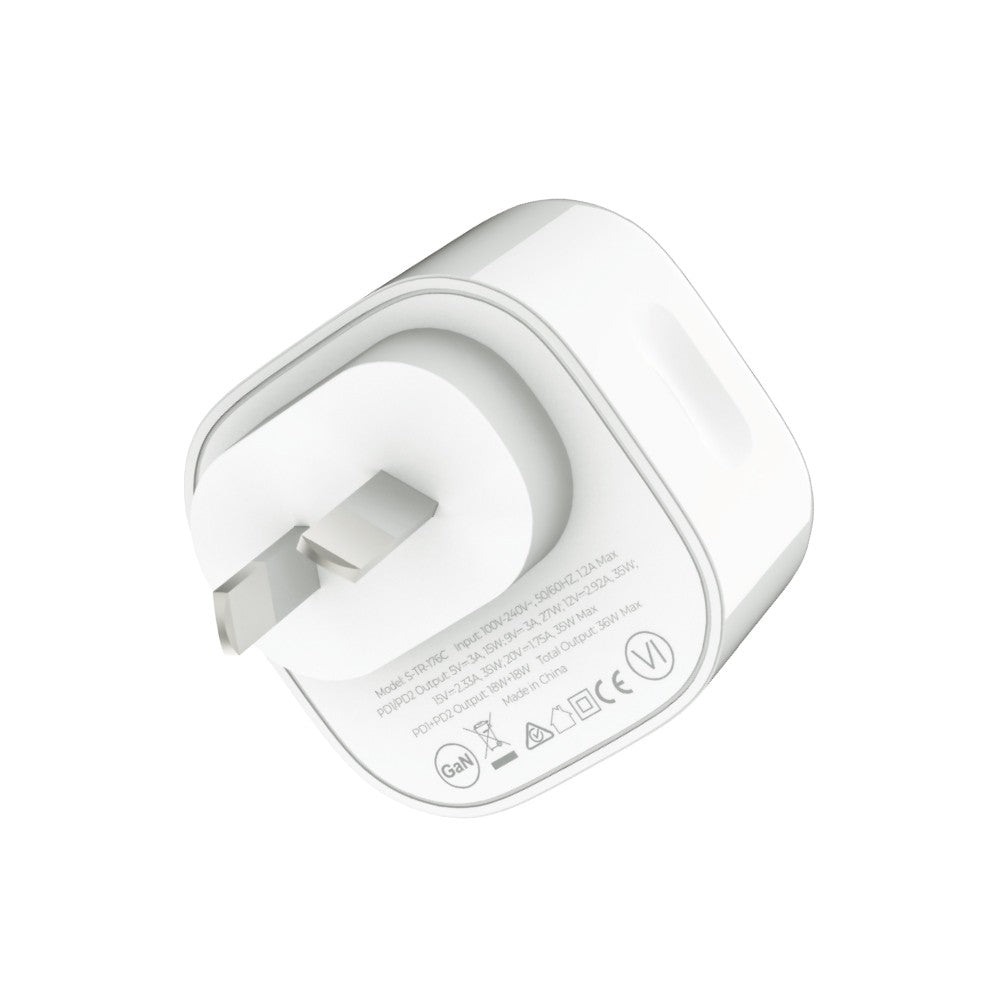 iQuick NANO Energy 1 35W USB-C Dual Ports Charging Adapter-White