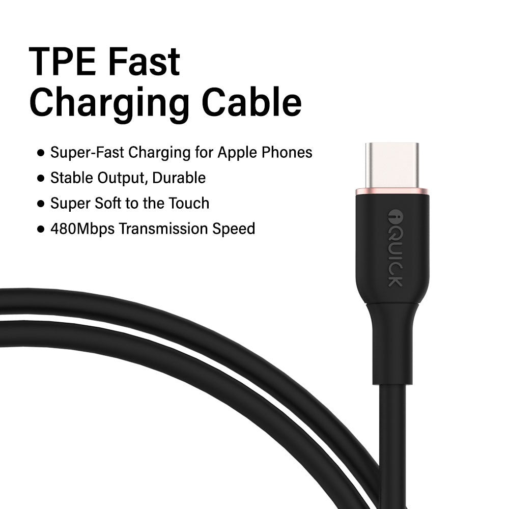 iQuick PowerWire 1 Series TPE Charging Date Cable Type-C to Type-C 2m Compatible for iPhone 15 Series (Black)