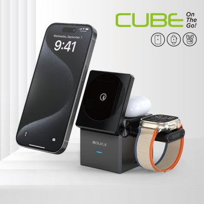 iQuick Cube T1 3-in-1 Foldable Wireless Charger Stand - New
