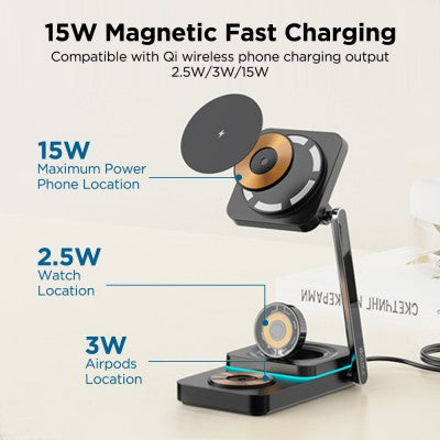 iQuick T5 3-in-1 Multi-Function Wireless Charger Stand - New