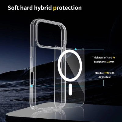 iPhone 17 Pro High Quality Acrylic + TPU Hybrid Transparent Case Cover With Magnetic Ring