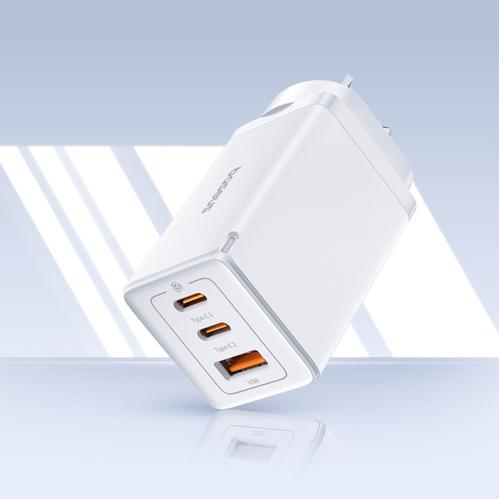 Baseus GaN5 Pro Fast Charger 65W (2xUSB-C, 1xUSB) + Type-C Cable - Moon White