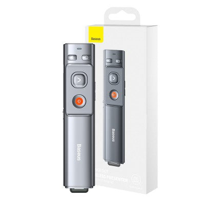 Baseus Orange Dot Wireless Presenter – Red Laser (Charging Version, Grey) NEW