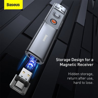 Baseus Orange Dot Wireless Presenter – Red Laser (Charging Version, Grey) NEW