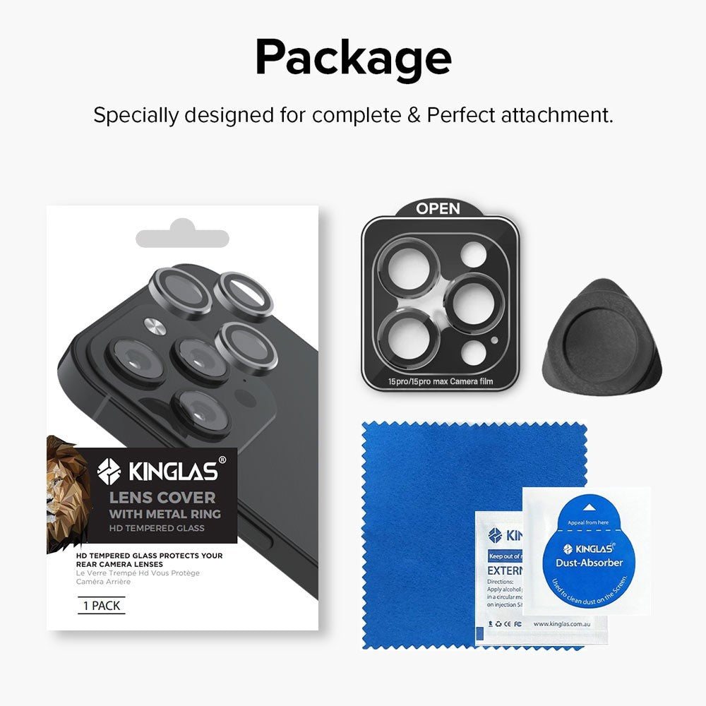 Kinglas Camera Lens Protector for iPhone 15 Pro / 15 Pro Max (Set of 3) Black - New