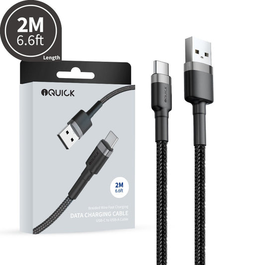 iQuick Braided USB-C to USB-A Fast Charging Cable 2M
