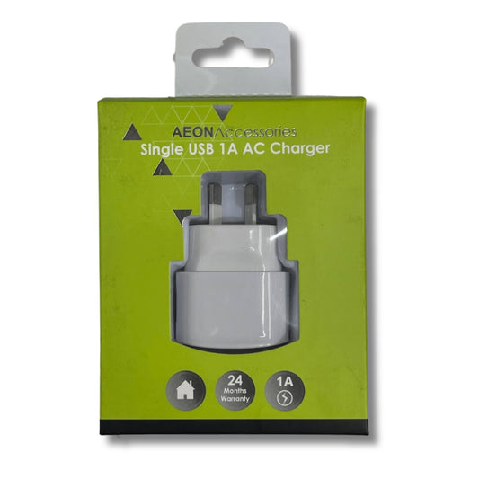 AEON Single USB 1A AC Wall Charger (Old Stock)