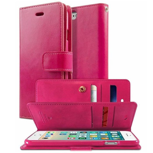 Mercury Mansoor Diary Wallet Leather Flip Case Cover For iPhone 13 - Hot Pink