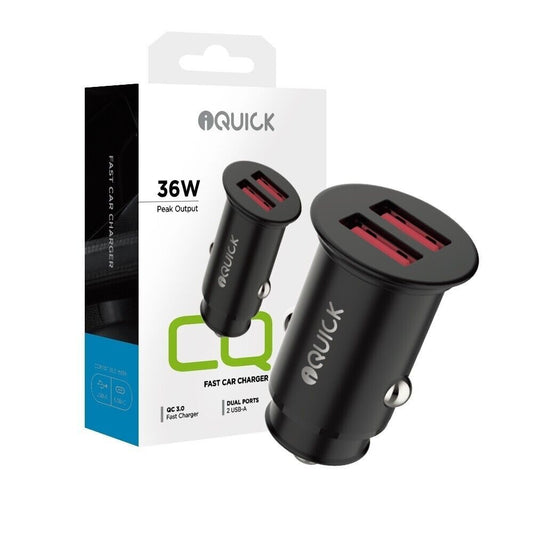 36W 2 Port Car Phone Charger Fast Charging Dual USB A Ports iQuick
