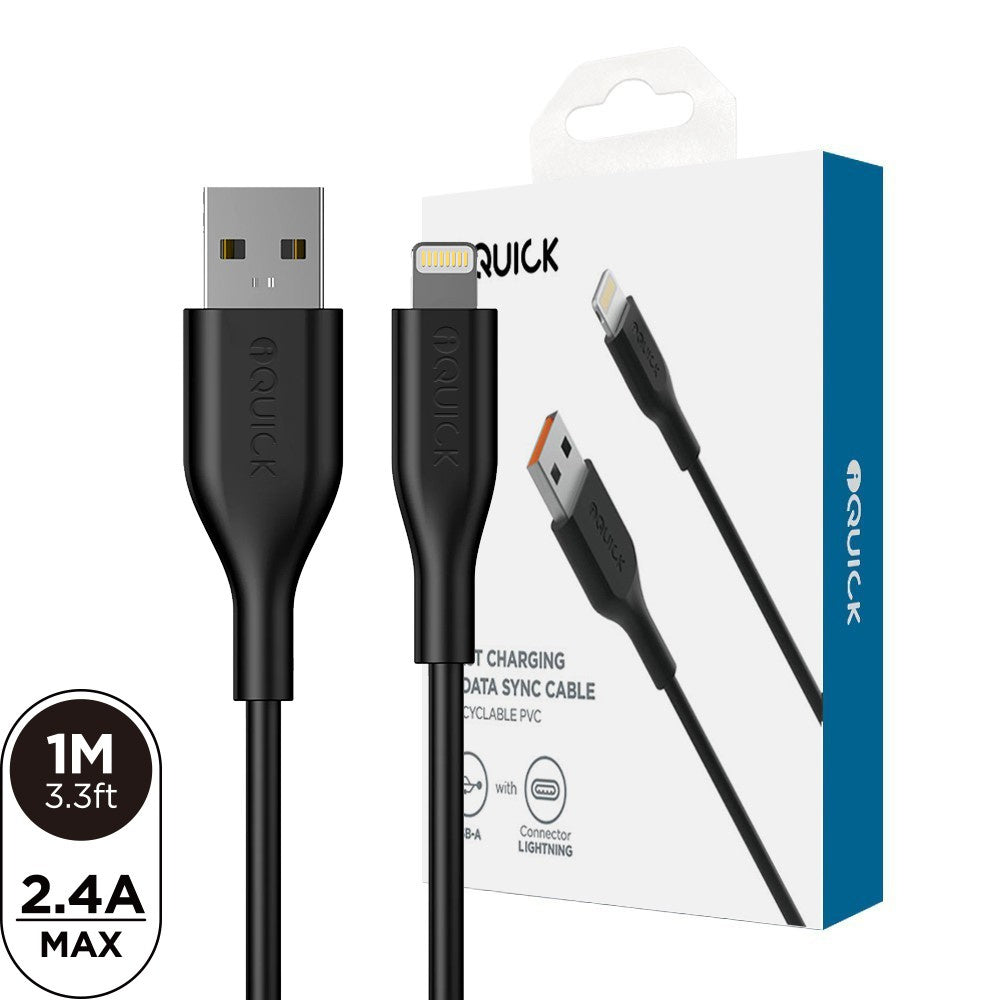 iQuick PVC USB-A to Lightning Fast Charging Cable (1 Meter)