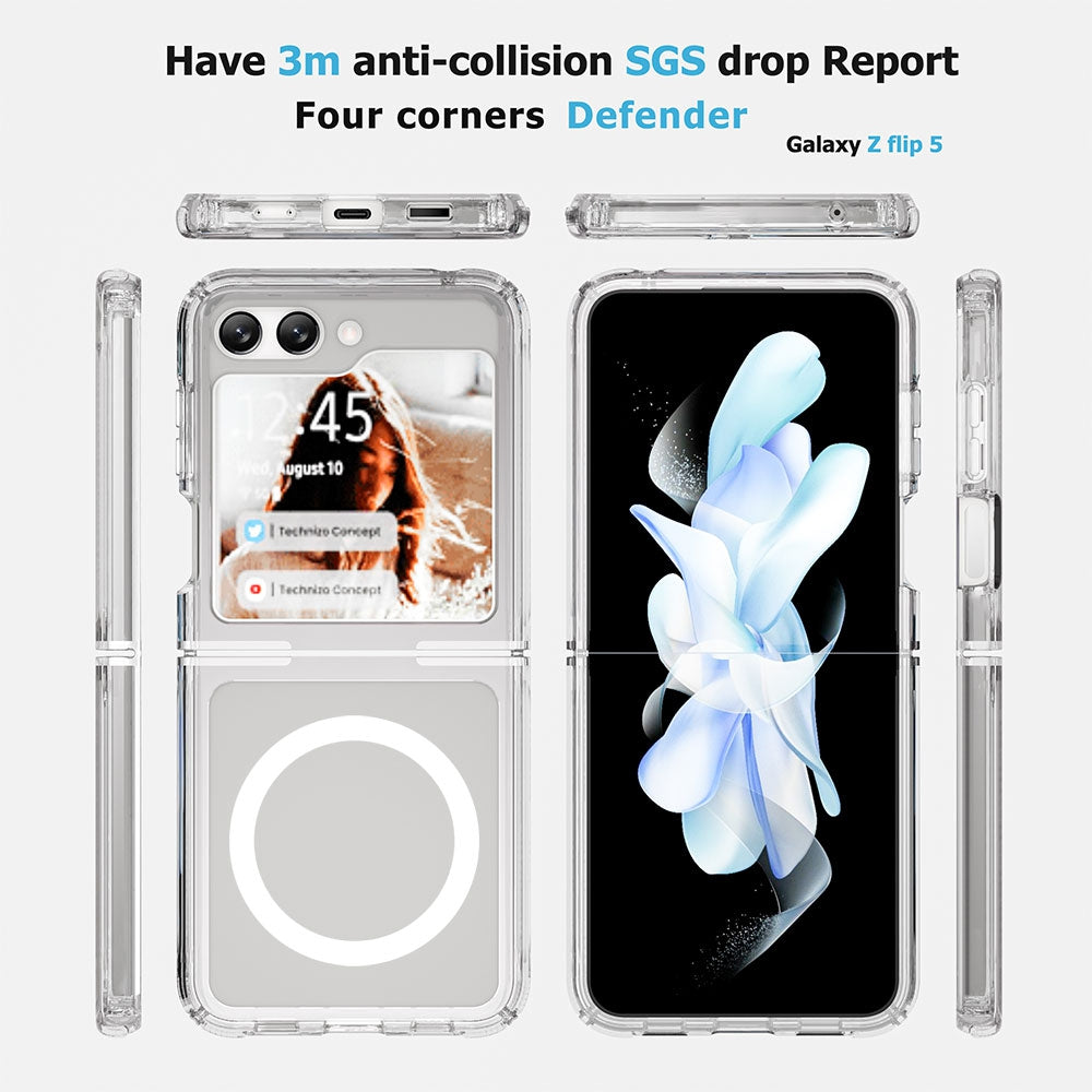 Samsung Galaxy Z Flip6 Ultimate Shockproof Transparent Case Cover with Magnetic Ring — Clear