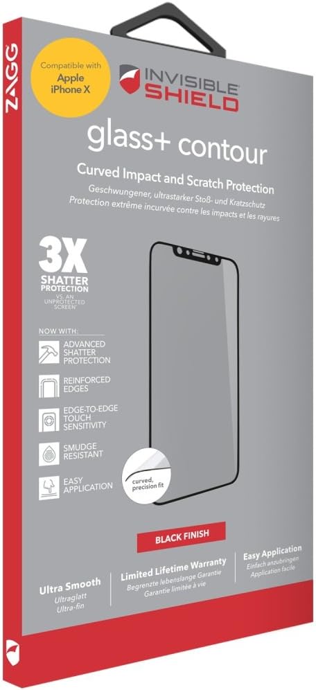 ZAGG InvisibleShield Glass+ Contour Screen Protector Made for Apple iPhone X - Black
