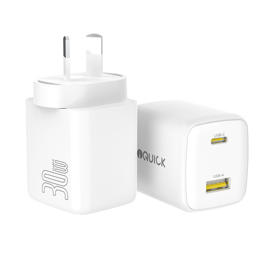 iQuick NANO ENERGY 2 30W PD3.0 USB-C + USB-A Charging Adapter - White