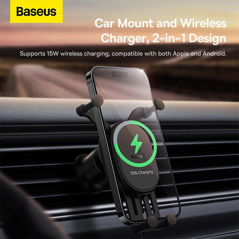 Baseus Stable Gravitational Wireless Charging Car Mount Pro 15W (Air Outlet Version)-Black