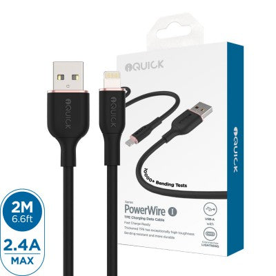 iQuick PowerWire 1 Series TPE USB-A to Lightning Cable – 2 m