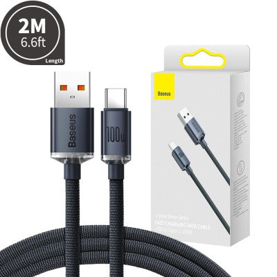 Baseus Crystal Shine Series Fast-Charging USB-A to USB-C Cable – 100 W, 2 m (Black)