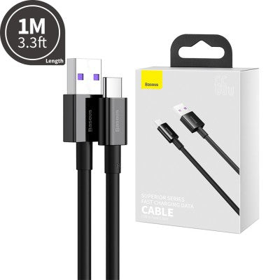 Baseus Superior Series Fast-Charging USB-A to USB-C Cable – 66 W, 2 m (Black/White)