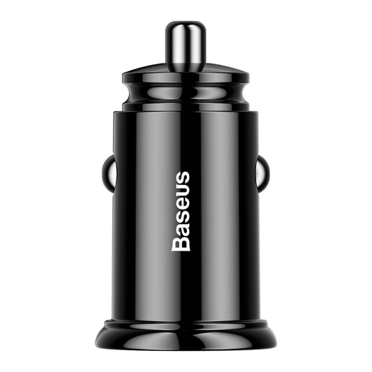 Baseus Circular Plastic A+A 30W Dual QC3.0 Quick Car Charger-Black USB A