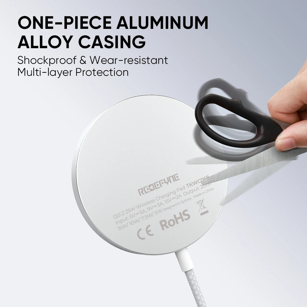 REDEFYNE Qi2.2 charging pad, in use on desk
