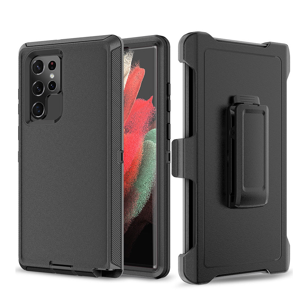 Shockproof robot armor case with belt clip for Samsung Galaxy S22 Ultra in black