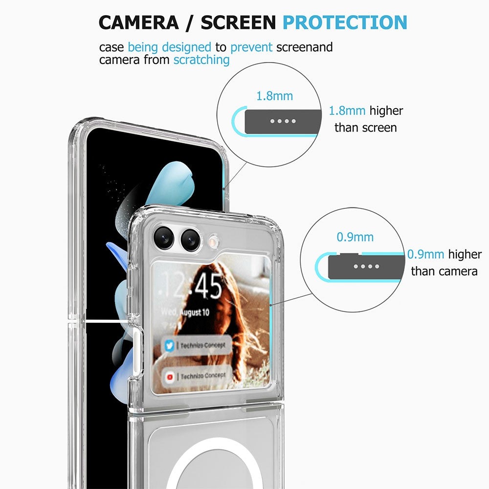 Samsung Galaxy Z Flip6 Ultimate Shockproof Transparent Case Cover with Magnetic Ring — Clear