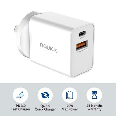 iQuick 20W PD3.0+QC3.0 Fast Charging Adapter