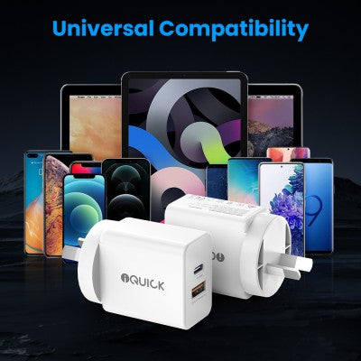 iQuick GaN II 30W PD3.0 + QC3.0 Dual-Port Charging Adapter – White