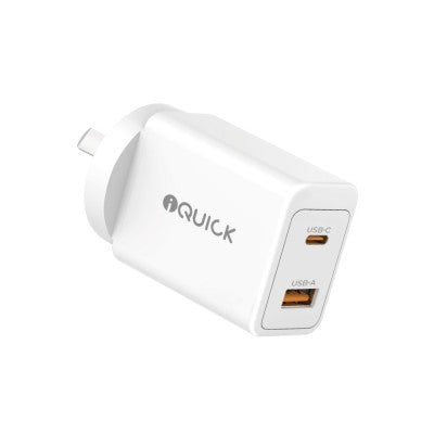 iQuick GaN II 45W PD3.0 + QC3.0 Dual Ports Charging Adapter