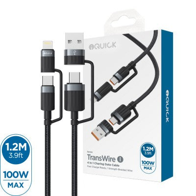 iQuick TransWire I Series 4-in-1 Charging & Data Cable – 1.2 m