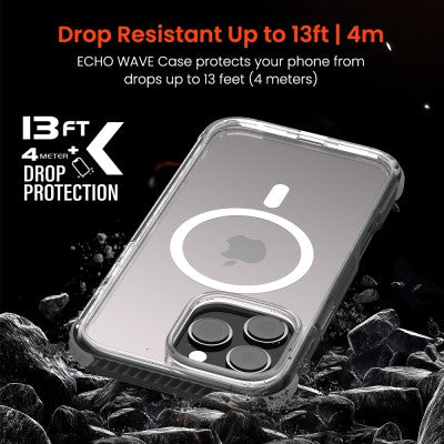 REDEFINE Echo Wave Ultimate Impact Protection Transparent Case for iPhone 16 Pro Max (Clear+Grey)