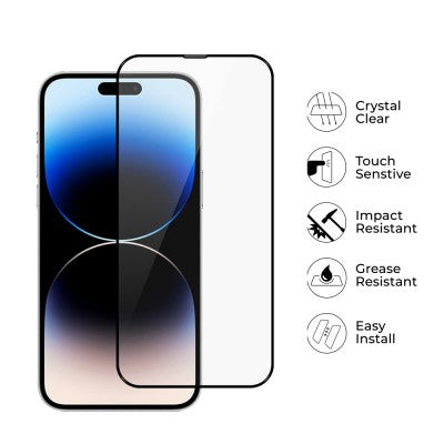iPhone 15 Pro Max Kinglas 2.5D Full Coverage Silk Printing Black Edge Tempered Glass Screen Protector