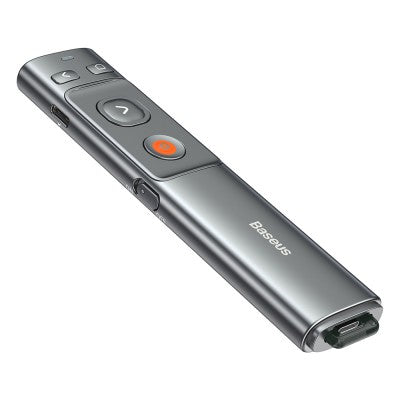 Baseus Orange Dot Wireless Presenter – Red Laser (Charging Version, Grey) NEW