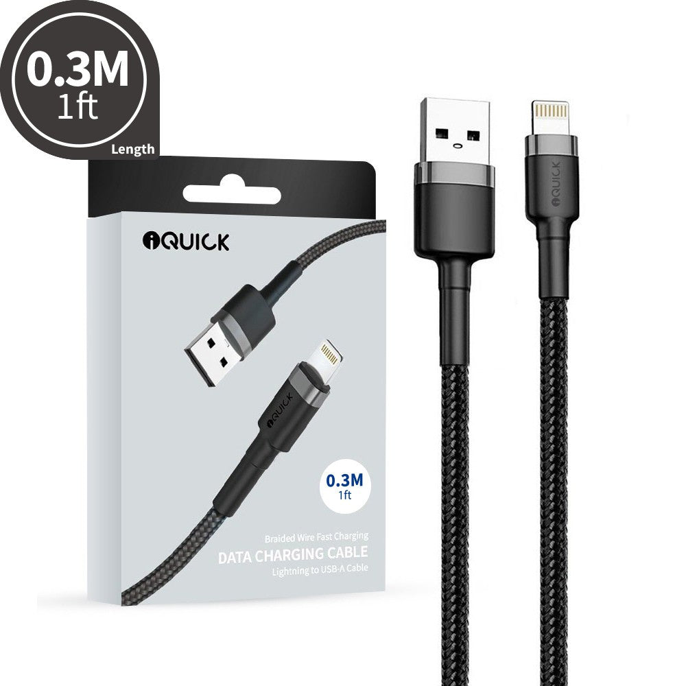 iQuick Braided Lightning to USB-A Fast Charging Cable 0.3M