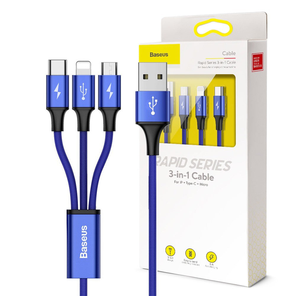 Baseus Rapid Series 3-in-1 Cable Micro+Lightning+Type-C 3A 1.2M