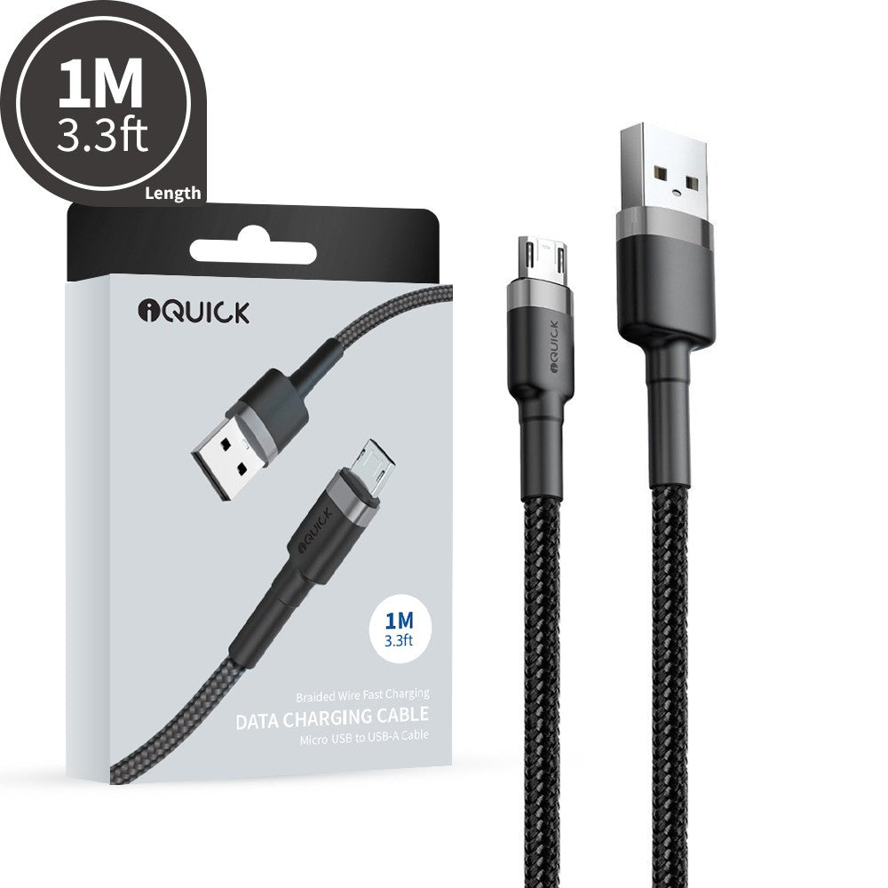 iQuick Braided Double Side Insertion Micro USB to USB-A Fast Charging Cable 1M