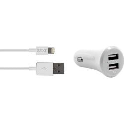 3Sixt Dual USB Car Charger 3.4a - Lightning - White
