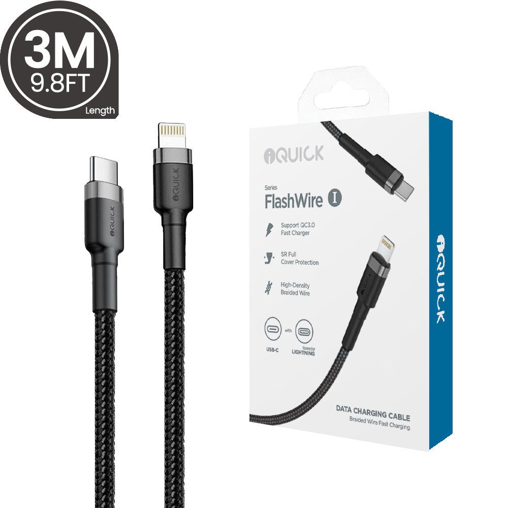 iQuick Braided USB-C to Lightning Fast Charging Cable 3M